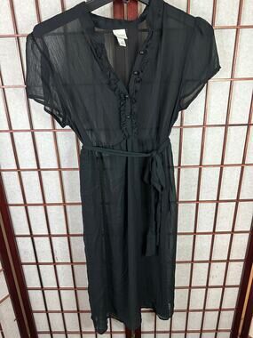 Merona Black Sheer dress with ruffles and tie waist size medium